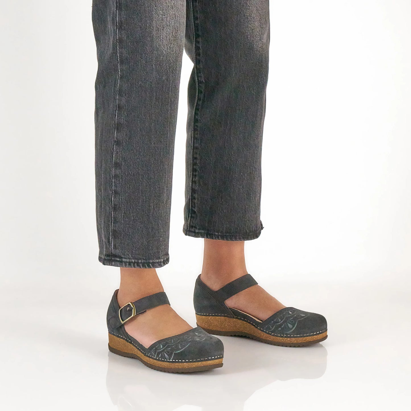 Mae Charcoal Embroidered Suede